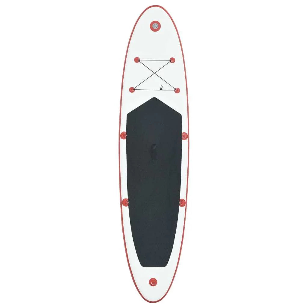 An Board Inflatable in Up Paddle Red White Set Stand and Striking Surfboard -