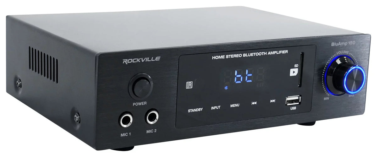 Amplifier BLUAMP Bookshelf 6.5" w/ Bluetooth+(4) 150 Speakers+Stands Rockville
