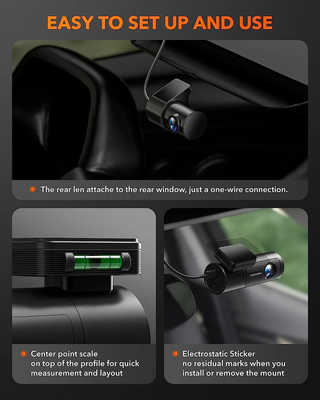 GPS Night Loop Rear UHD Dash 4K Dashcam 1080P WDR, Front and Rear, Recording and WiFi, Card, & DashCam Front WOLFBOX Car with Vision, with Free 32G Cam