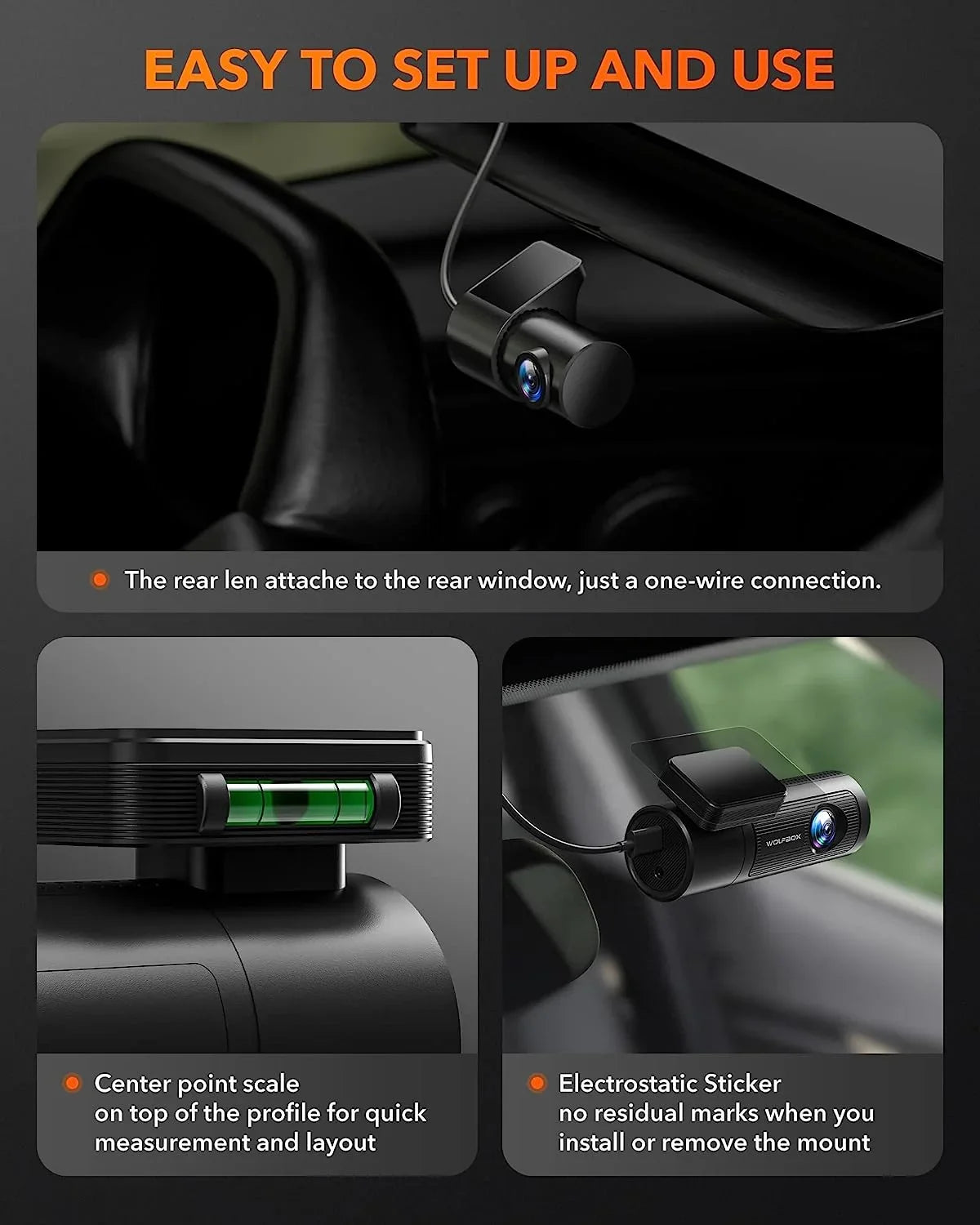 GPS Night Loop Rear UHD Dash 4K Dashcam 1080P WDR, Front and Rear, Recording and WiFi, Card, & DashCam Front WOLFBOX Car with Vision, with Free 32G Cam