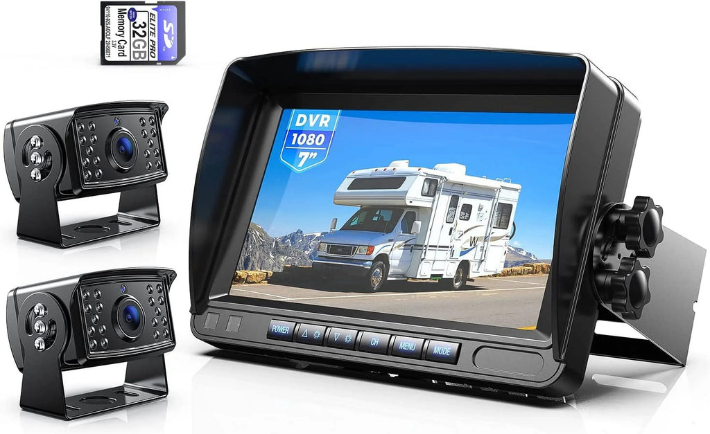 DVR Reverse Backup Wired Waterproof RV/Trailer/Semi-Truck/Camper-BY702A Camera 1080P Touch ZEROXCLUB IP69 Clear Camera for Button RV Monitor, Kit View Vision HD Rear 7'' Systems, Night IR Split
