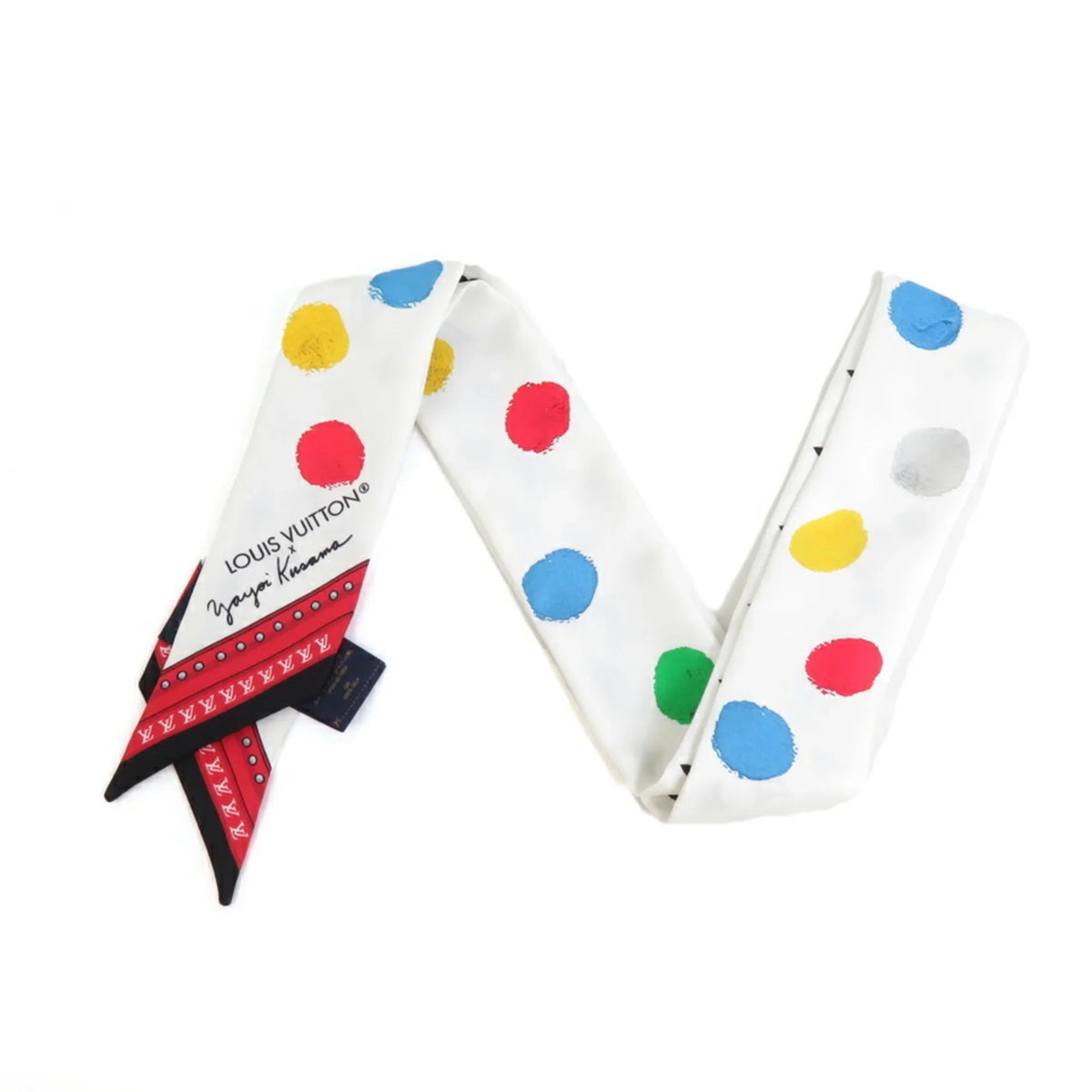 x YK White M78284 BB Muffler Multicolor Pre-Owned (Good) Scarf Dot Painted Silk LV Women's Bandeau
