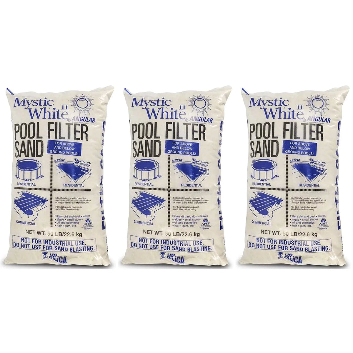 (3 Mystic II Silica Pool Swimming White 50lbs Pack) Sand, White U.S. Filter