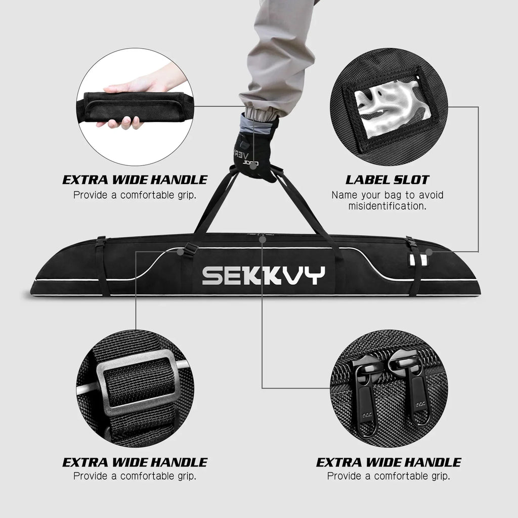 and Ski Bag Outdoor 600D Travel Ski for 170CM/67IN Single Waterproof Travel Bag Snowboard Bag Shoulder Ski, black Cloth Transport, Strap Adjustable Oxford Camping