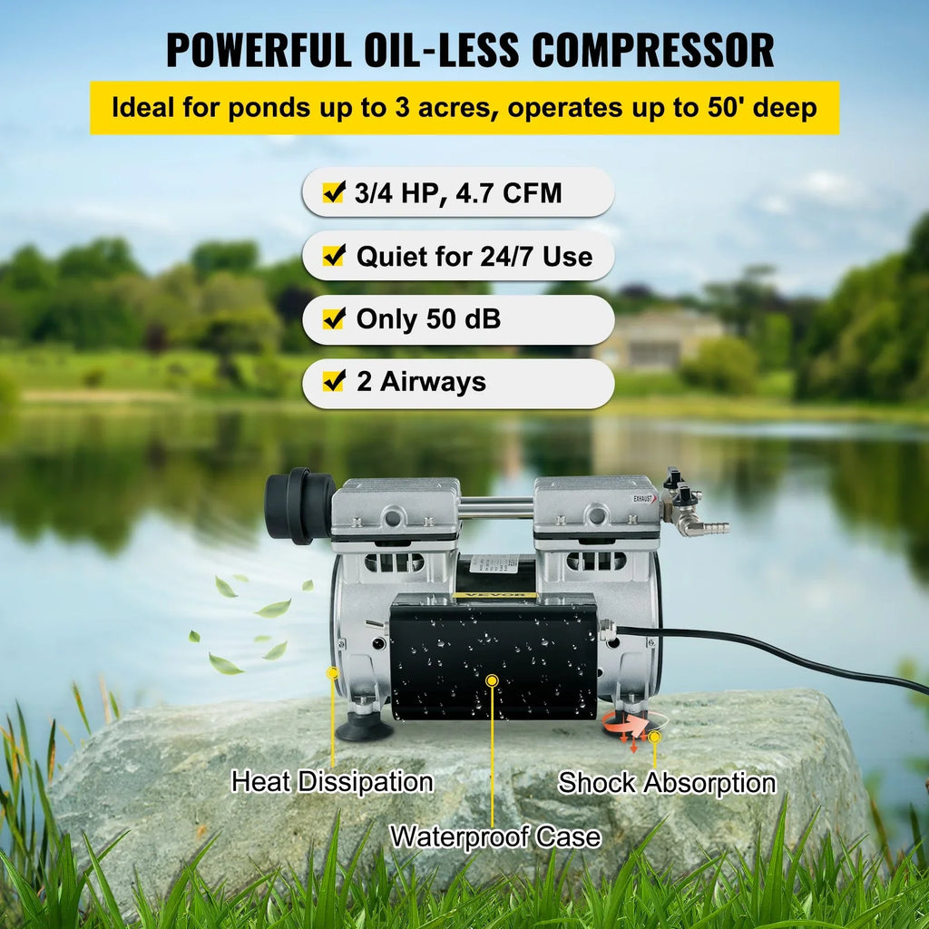 Deep System 4.7 Aeration HP Membrane CFM for & 3 Pond with Tubing 100' for 10" Aeration Diffuser VEVOR Lake Acres, Aerator 3/4 Weighted Water