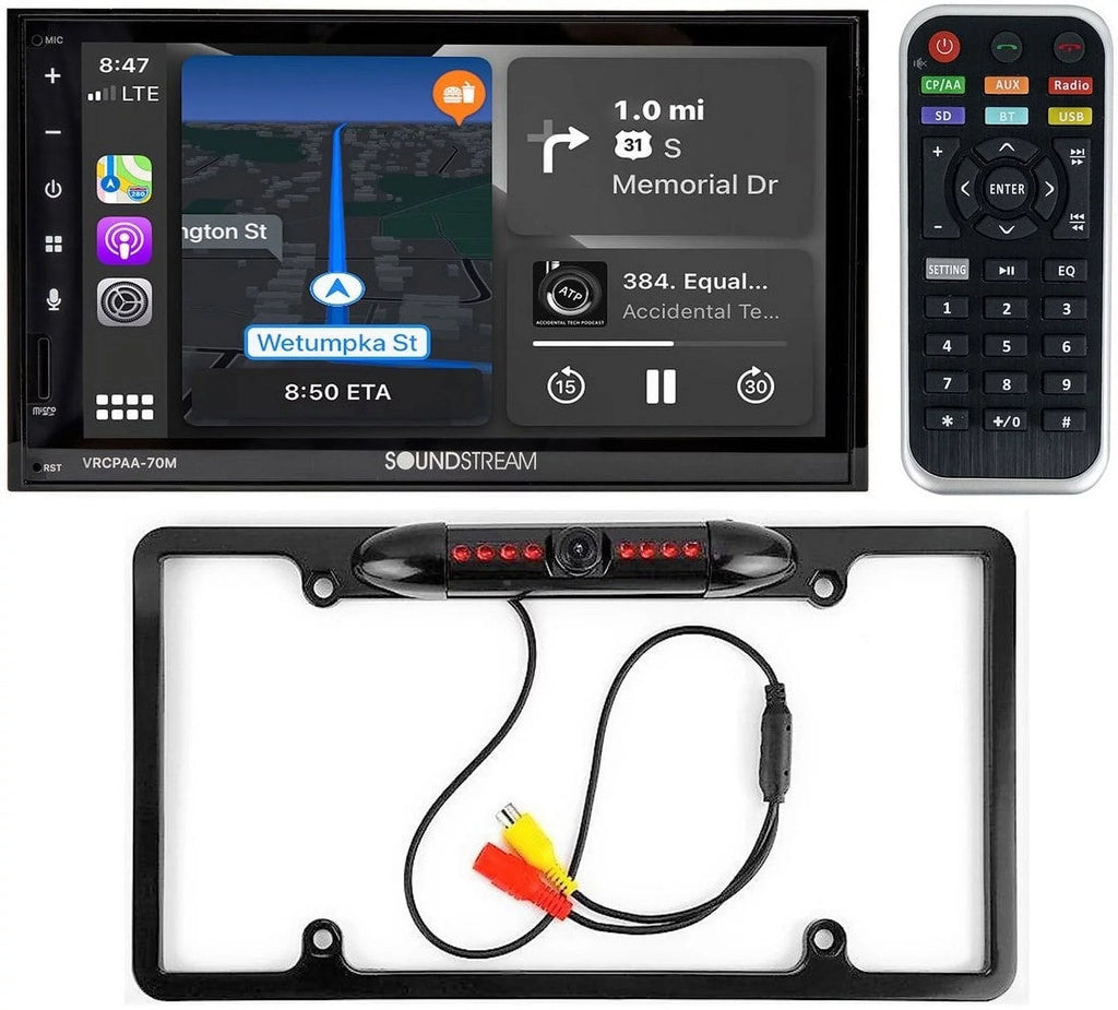 & DIN Double Bluetooth Android +Camera VRCPAA-70M Silver 7" Soundstream CarPlay