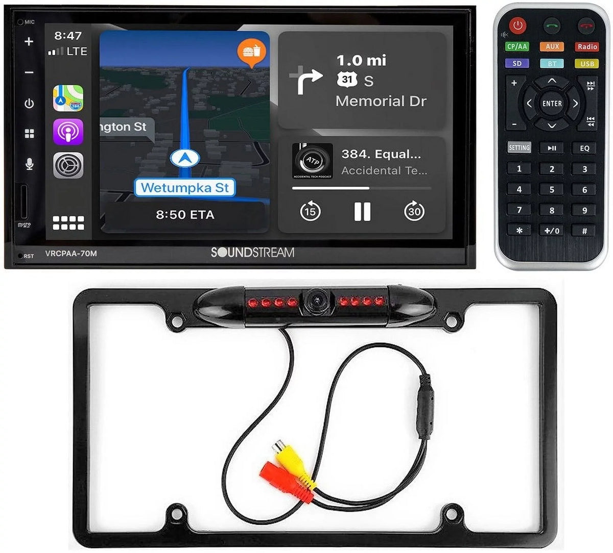 & DIN Double Bluetooth Android +Camera VRCPAA-70M Silver 7" Soundstream CarPlay