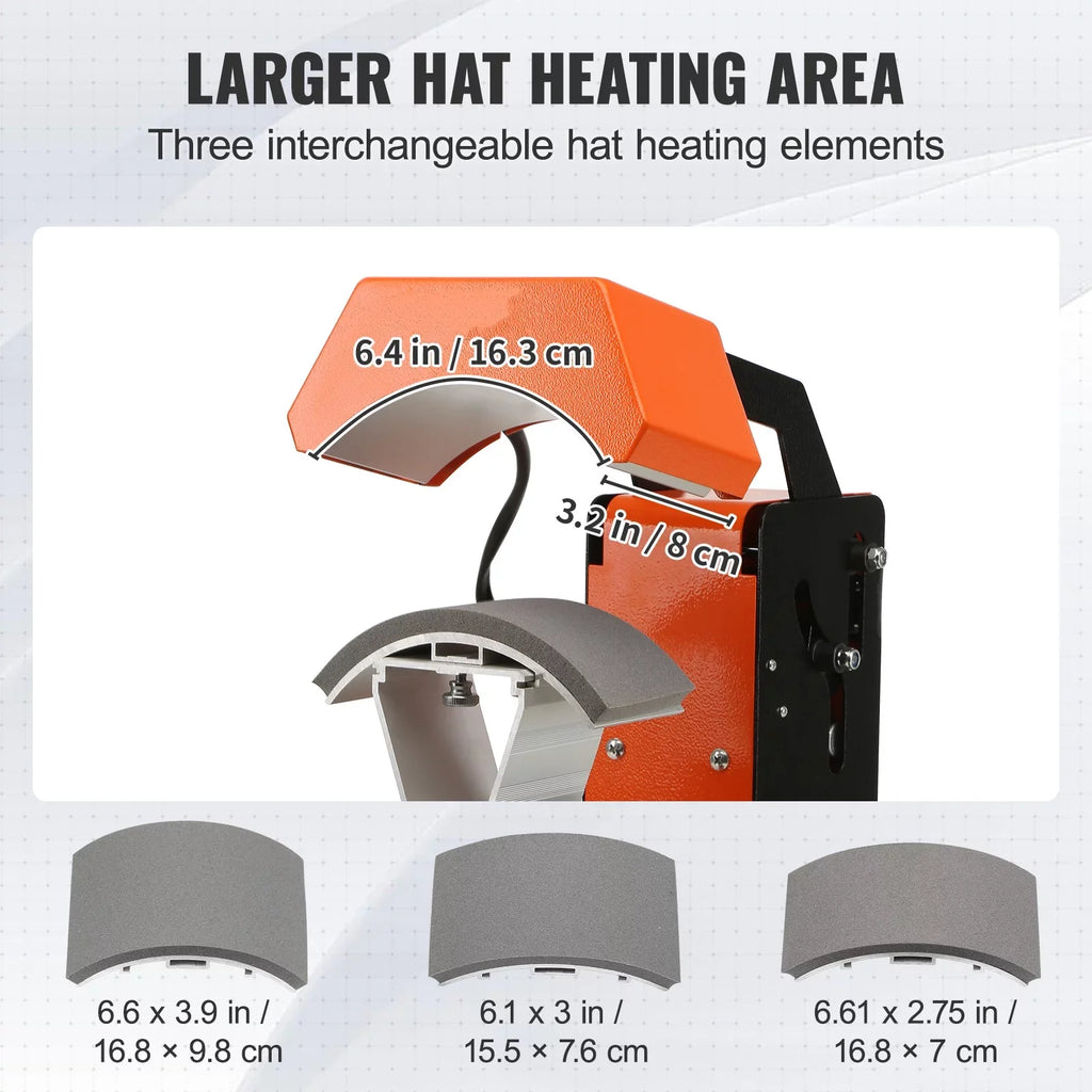 3-in-1 6.4"x3.5 Transfer, BENTISM Panel, "Clamshell Control Sublimation with Release Automatic Knob-style Press, Hat Cap Machine, Digital & Heating Press Press Heat Replaceable 3pcs Heat Auto Pads
