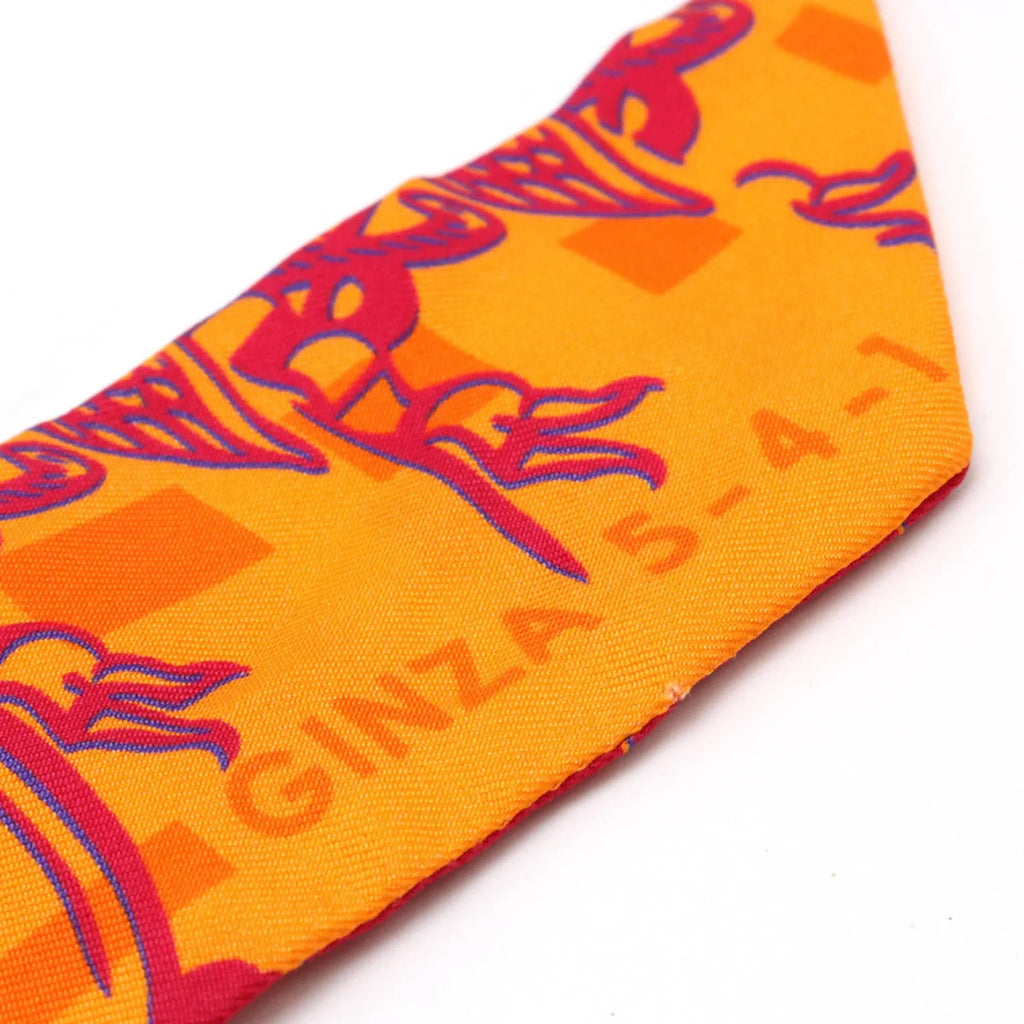 Anniversary Silk Orange 5-4-1 24 HERMES Muffler (Good) 10th Twilly Pre-Owned Hermes Faubourg Ginza Scarf 100%