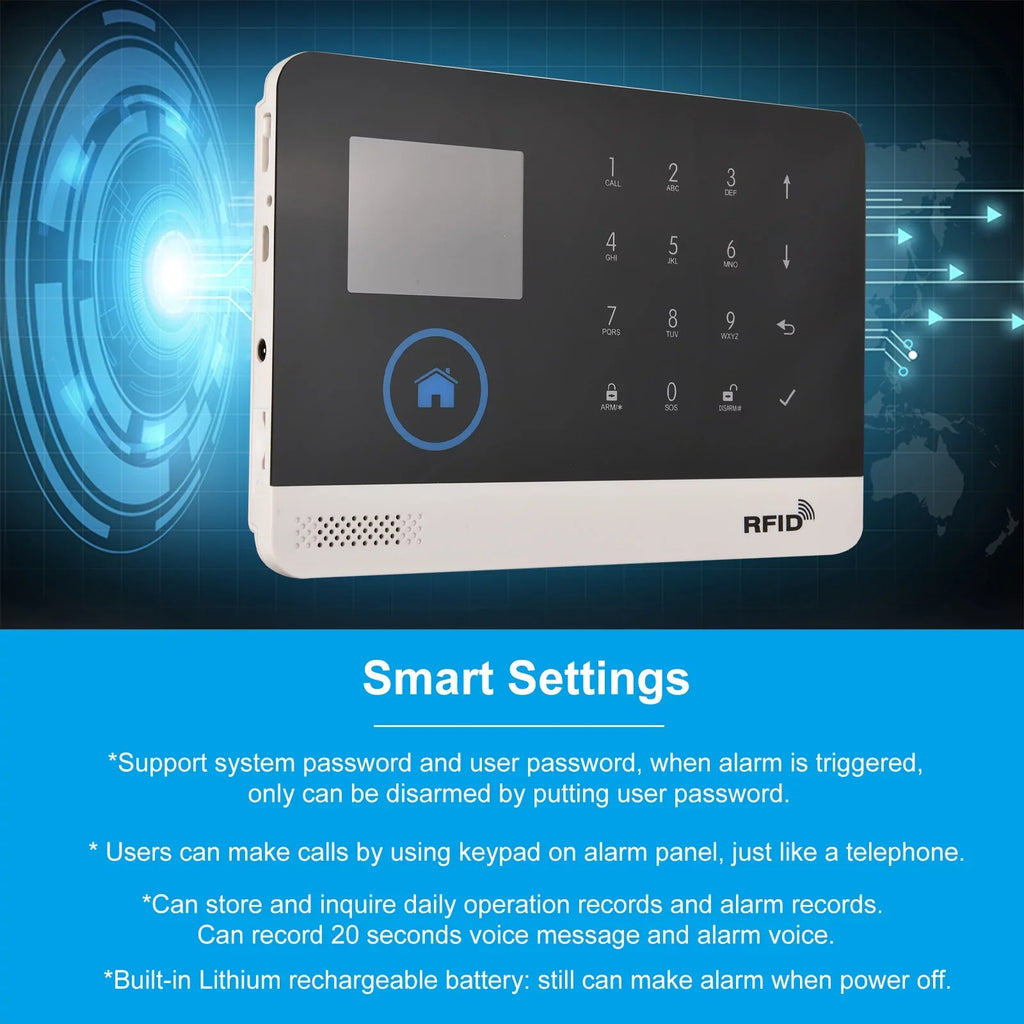 Remote Smart Motion Home Burglar Sensor Compatible Voice System Home Wireless LCD Display System Door WIFI Control APP Control Alarm with PIR 433MHz + Alarm Auto-dial GSM Sensor Phone