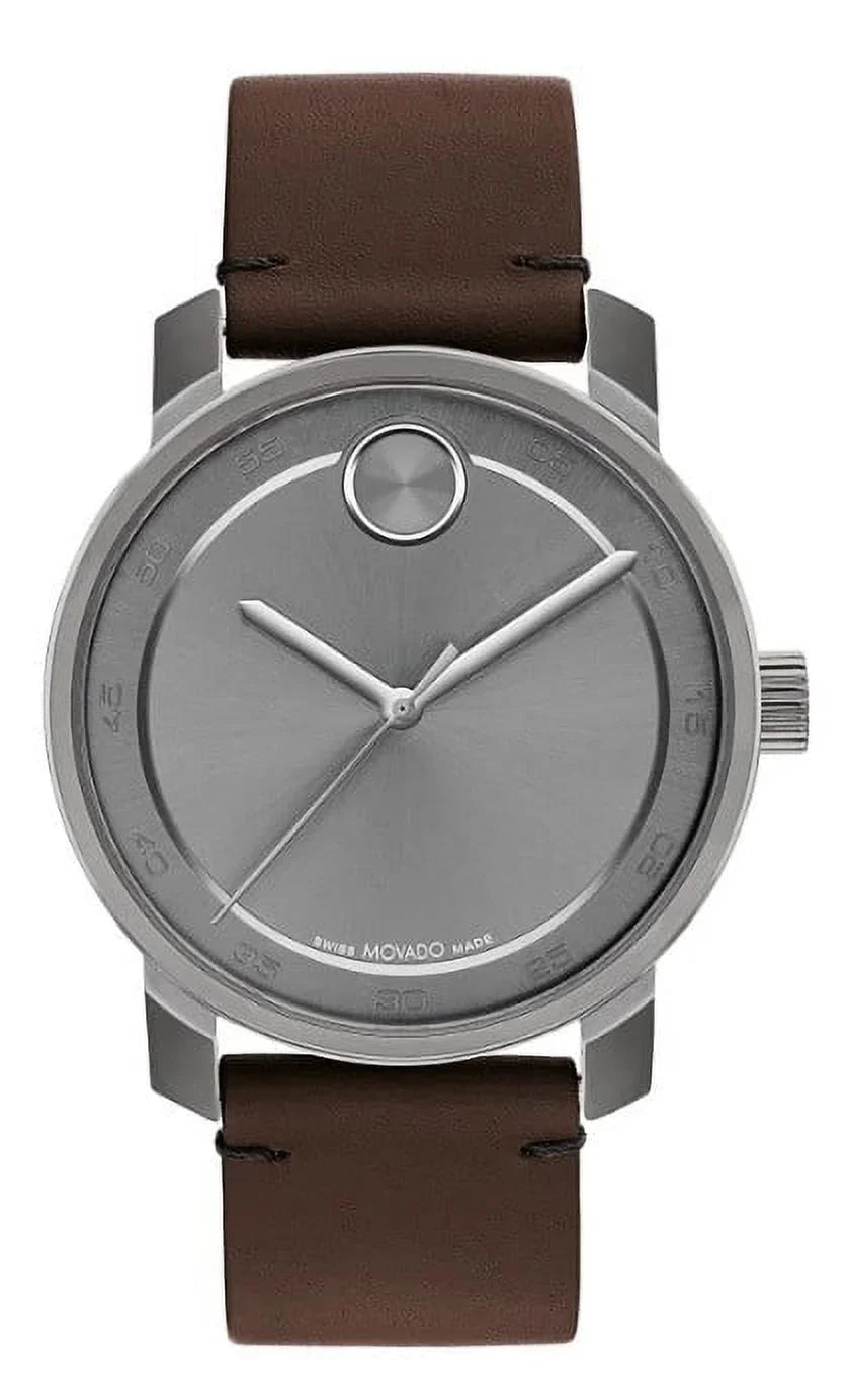 WATCH LEATHER BOLD MOVADO DIAL BAND 3600916 GREY MENS BROWN ACCESS