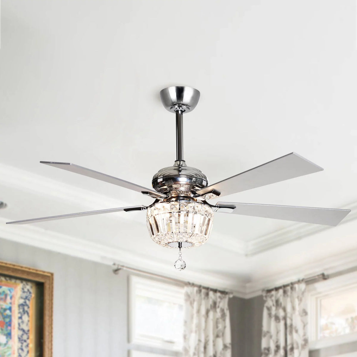 Ceiling Light Included Fan Uncle Brushed Remote Crystal Fan 48 5 Ceiling Chandelier Fan Blades, Not Inches with Reverse 2 Modern and Ceiling Nickel and Bulb with Parrot