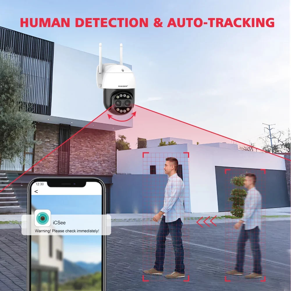 Lens Home Security Dual Outdoor HD Wireless Camera IP CCTV Camera ICSee WiFi PTZ