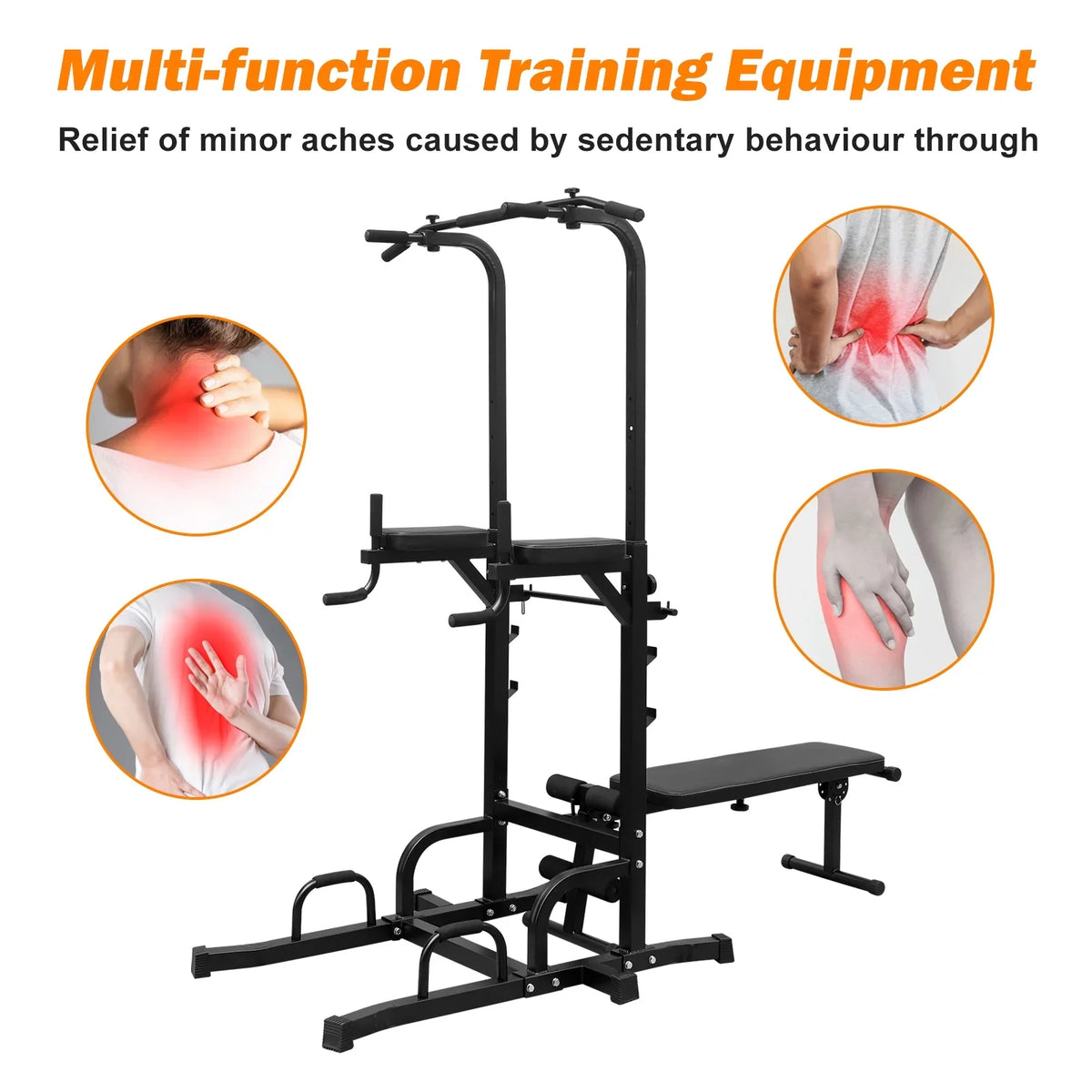 Stand Station Height Bar Equipment Pull Training Power Tower Up Heavy Duty Adjustable Fitness Multi-Function Bench with Gym,Steel Home Dip for Office