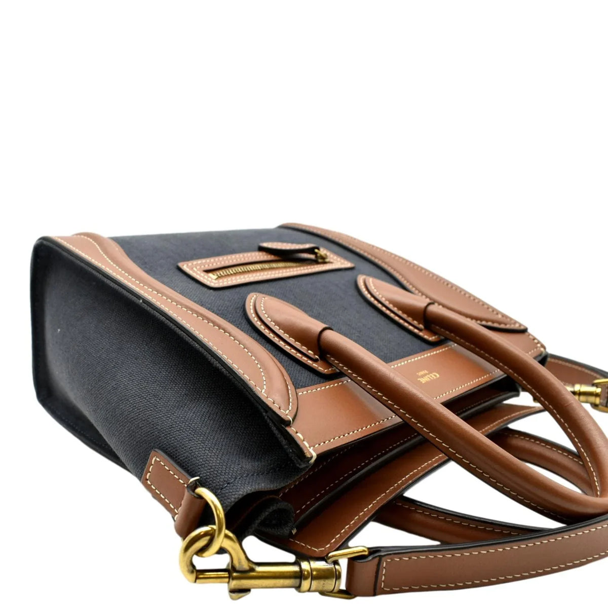 Bag Denim Pre-owned Bicolor Luggage Crossbody Leather Tote CELINE