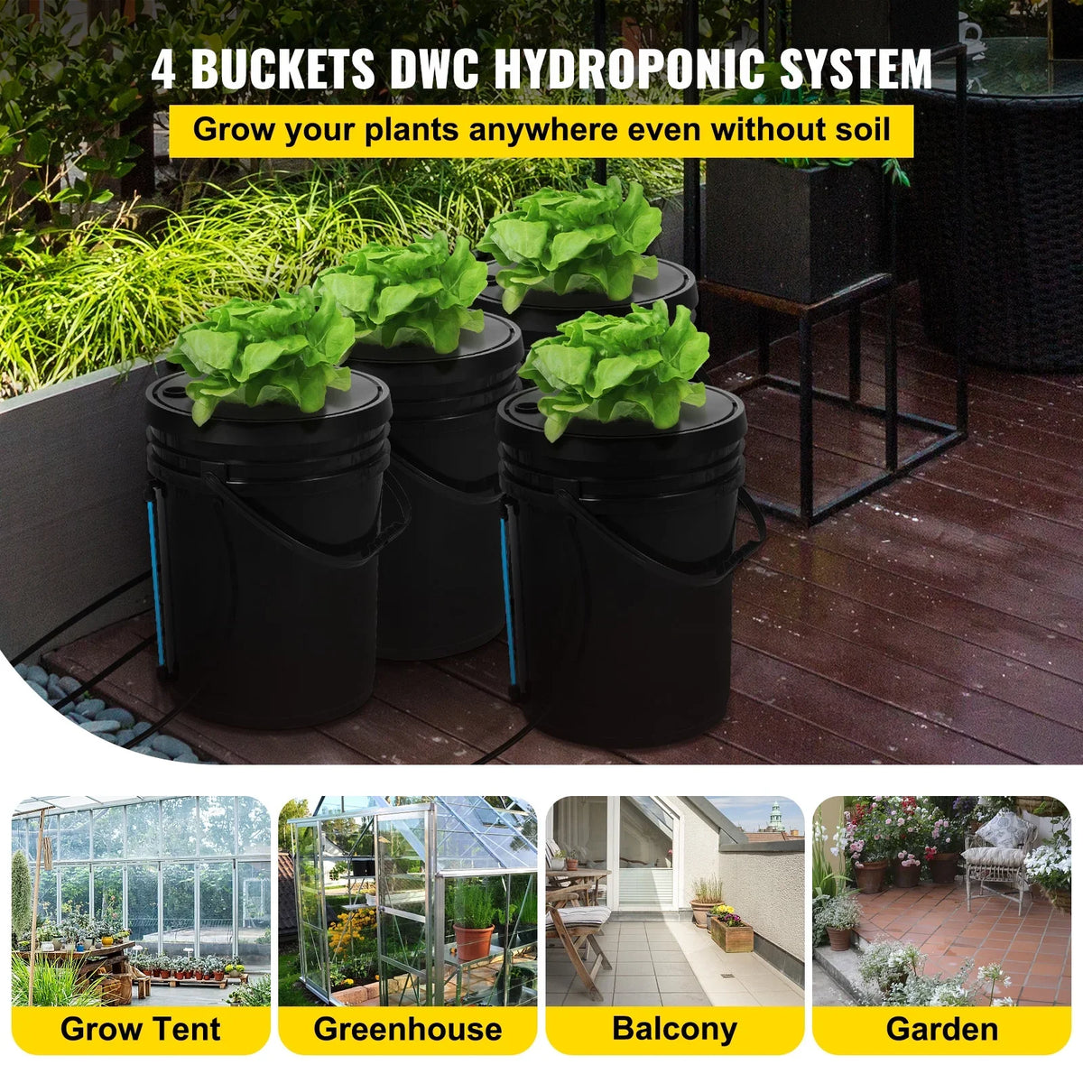 Grow Growing 4 SKYSHALO with Hydroponic Gallon System DWC Bucket, Kit Pump 5 Water Culture Buckets Deep Hydroponics