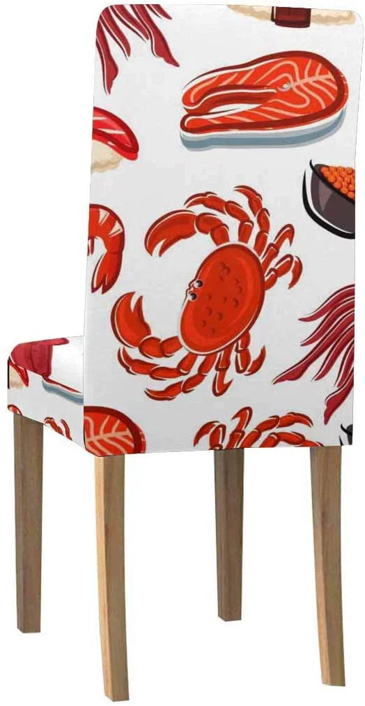 of Sushi Cover for Room Stretch Dining Salmon Wedding Squids Protector Seat Shrimps Set Steaks 4 Slipcover Chair Hotel FMSHPON Crabs Party