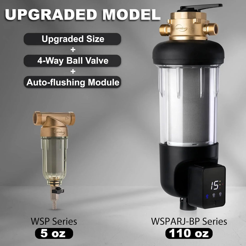 and Water Touch-Screen WSP500ARJ-BP Whole with Bypass, Clear 500 Upgraded Spin-Down Flushing, Prefilter, iSpring Size, House Modes, Auto Microns 4 Jumbo Reusable, Housing, Flushable Sediment Filter