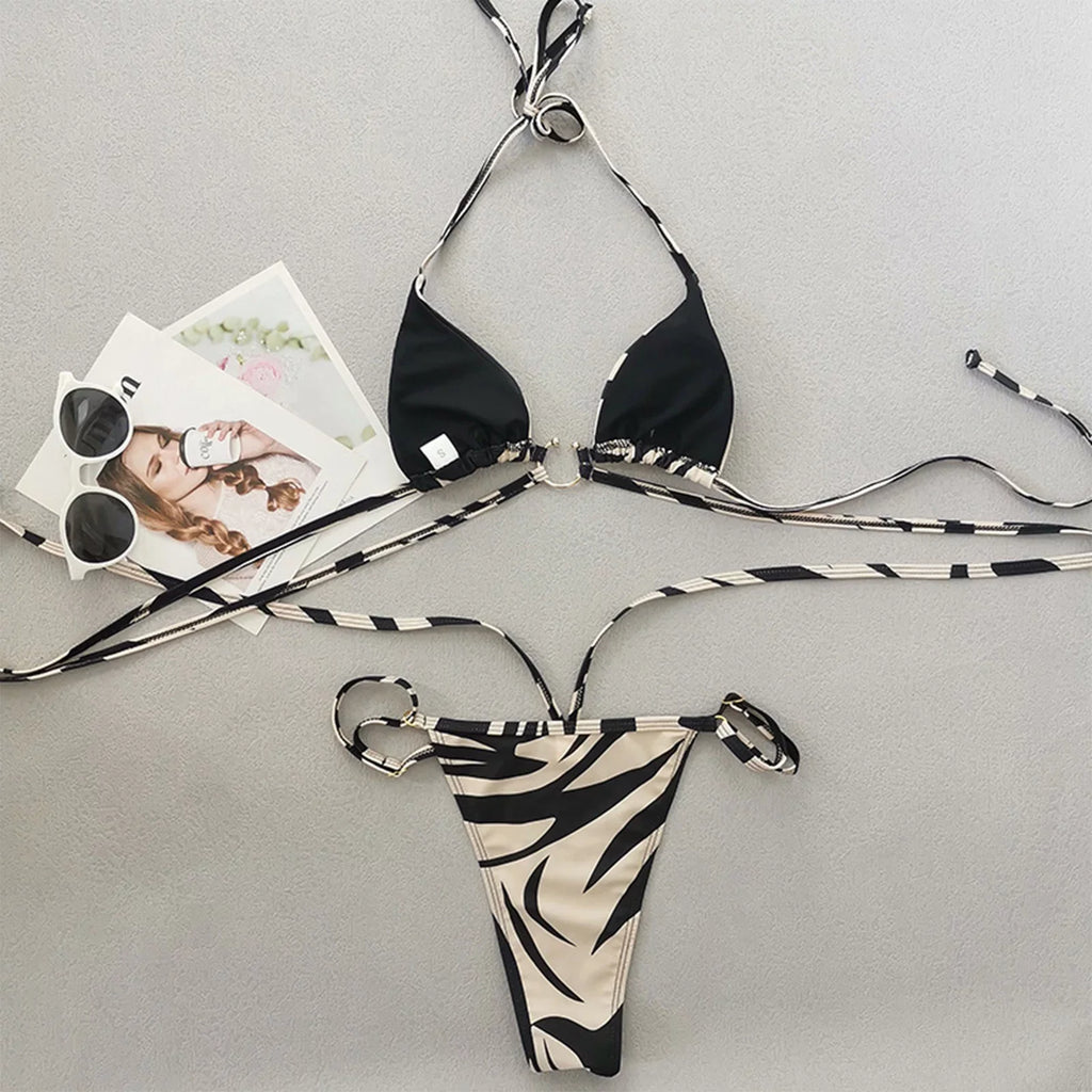 Up Panda Striped Bikini Swimsuit Women for Two Split Sexy Color Lace Swimsuits