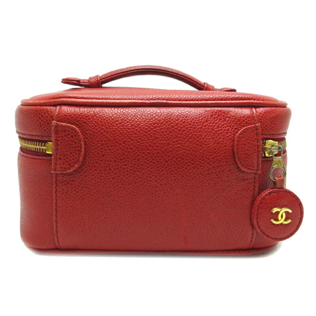 Ladies Handbag (Good) Caviar Vanity Bag Red Pre-Owned Skin
