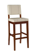 Walnut Finish Stool, Linon Padded Bar 30" Dark Mulberry with Medium PVC Height, Fabric Cream Seat