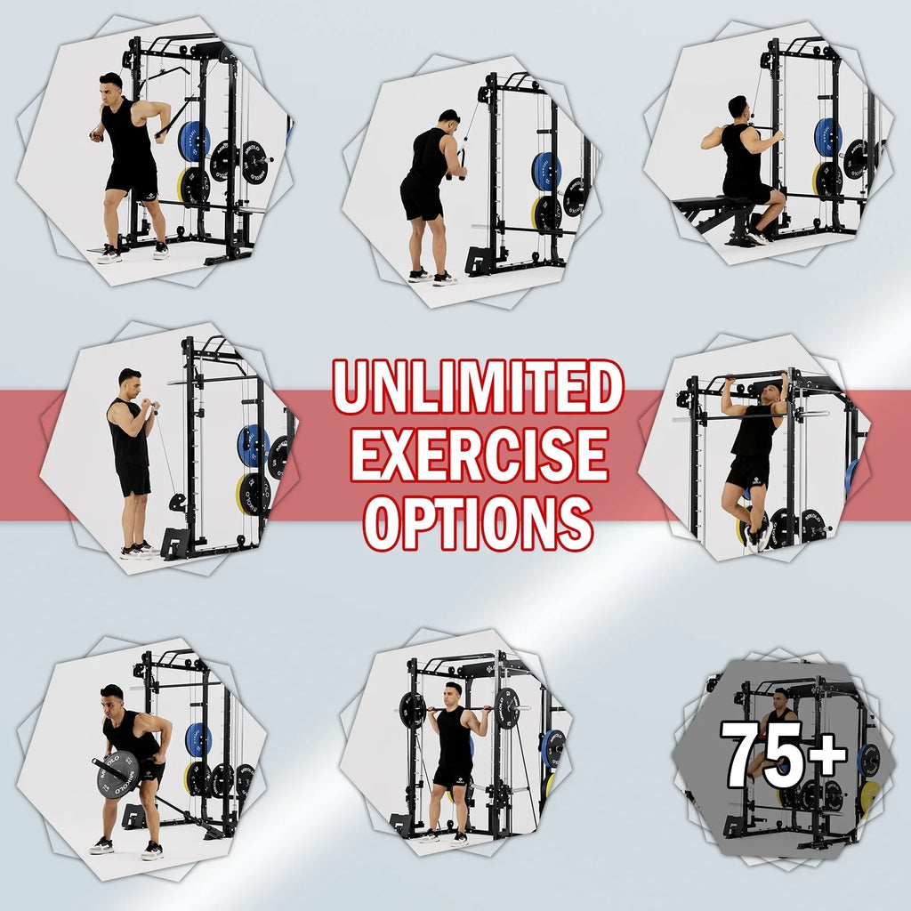 Total Weight Capacity Adjustable with Crossover, Gym, Smith 800LB lbs Cage Cage 100 Rack lbs Home Weight Plate, Machine Strength Cage Training with 2000 and Bench Cable Body Power Mikolo Smith