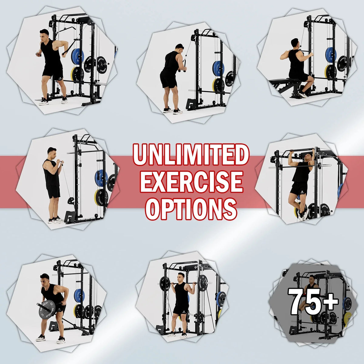 Total Weight Capacity Adjustable with Crossover, Gym, Smith 800LB lbs Cage Cage 100 Rack lbs Home Weight Plate, Machine Strength Cage Training with 2000 and Bench Cable Body Power Mikolo Smith