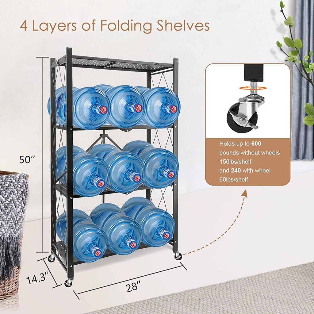 Hooks, Shelf Foldable Shelf, Shelf, SUGIFT Metal 3 Duty with Kitchen Black 4-Tier Heavy Storage