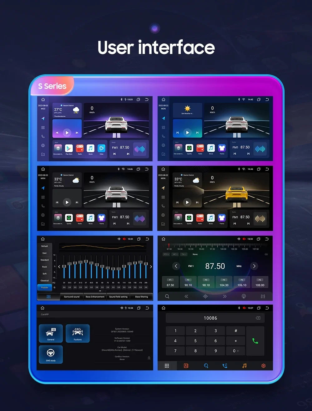DSP Universal Wireless Stereo in-Dash 1280X720 Din 9" Double QLED Carplay Screen Auto Multimedia Android GPS Navigation Head Store,YouTube Car Player,Weather,Play Android Radio Unit 4+32G AM/FM
