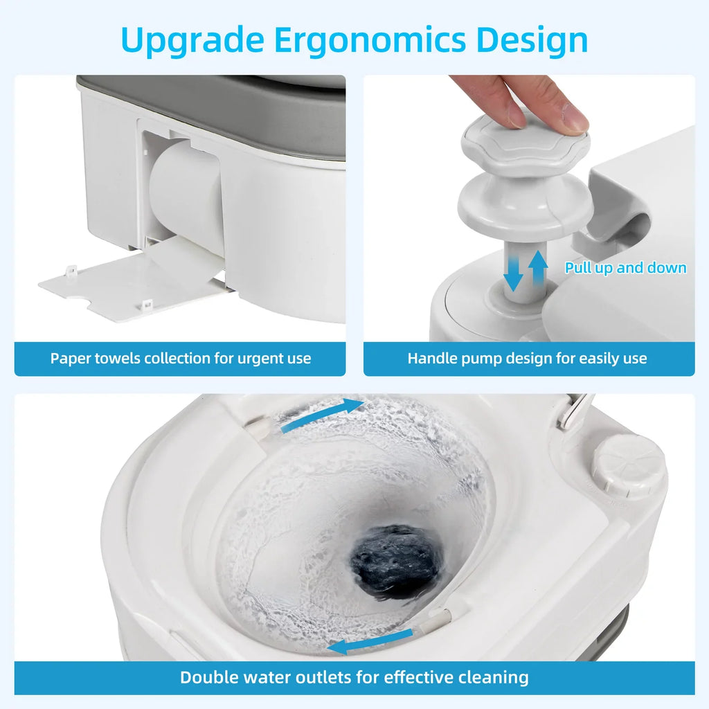 Rotating Porta with Portable Toilet, Outdoor Toilet DWVO Gallon Indicator, Spout Camping RV Potty RV Level , 6.34