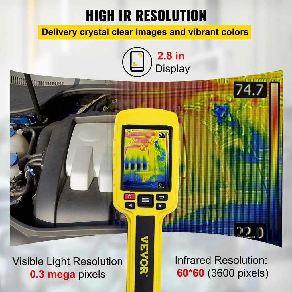 Camera, IR (3600 2.8" Electrical Thermal Screen, System SD Battery, Built-in VEVOR HVAC, Automatic Card Color for Li-ion and 60x60 Resolution Detect Infrared with Camera Display Imaging Pixels)