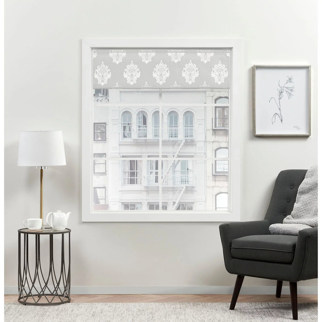 Shade, 34"x64", Blackout Home Roman Exclusive Marseilles 100% Silver Damask