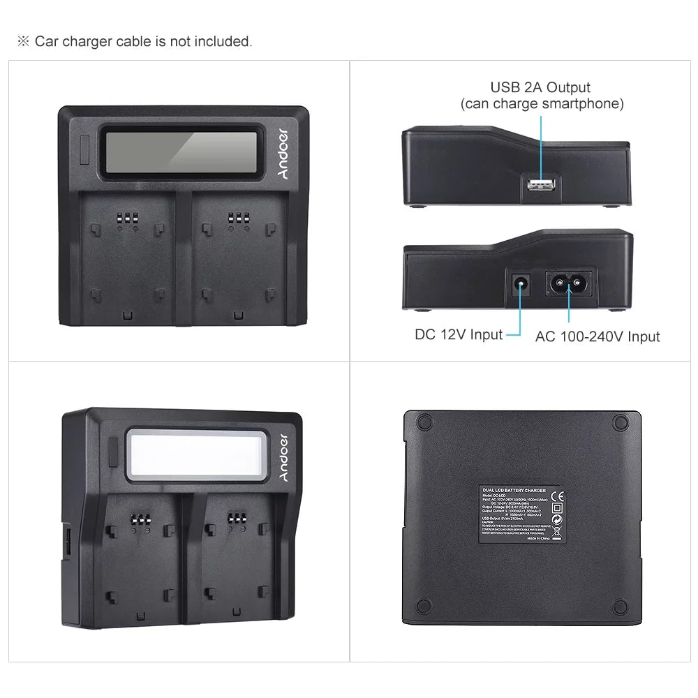 LCD for Tomshoo Battery A7RIII Replacement NP-FZ100 A7III Dual A7SIII A9 Channel
