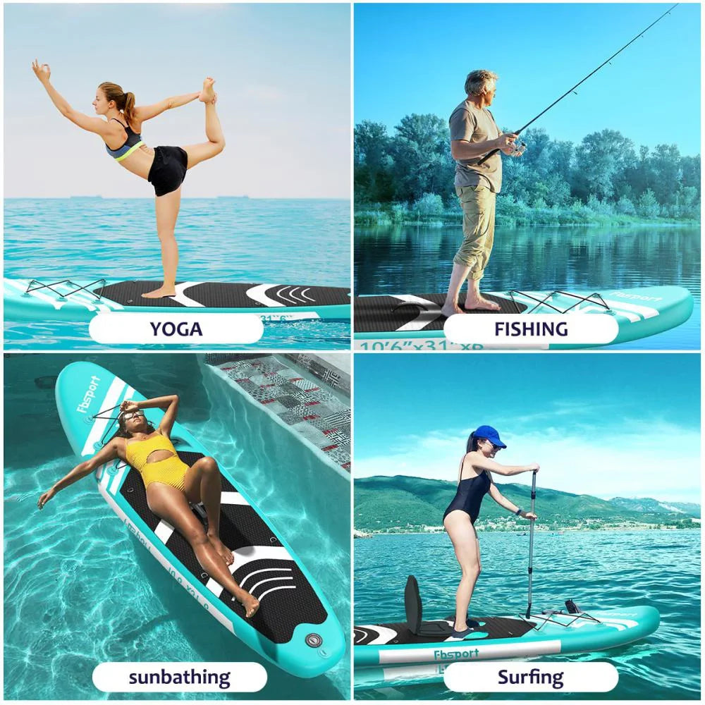 Paddle 10 Surf Stand Brushed Stance, Deck, Standing Bag, Green Ft. Carry and Inflatable FBsport Wide Control, with Thickening Complete Board up Boat, Accessories Non-Slip