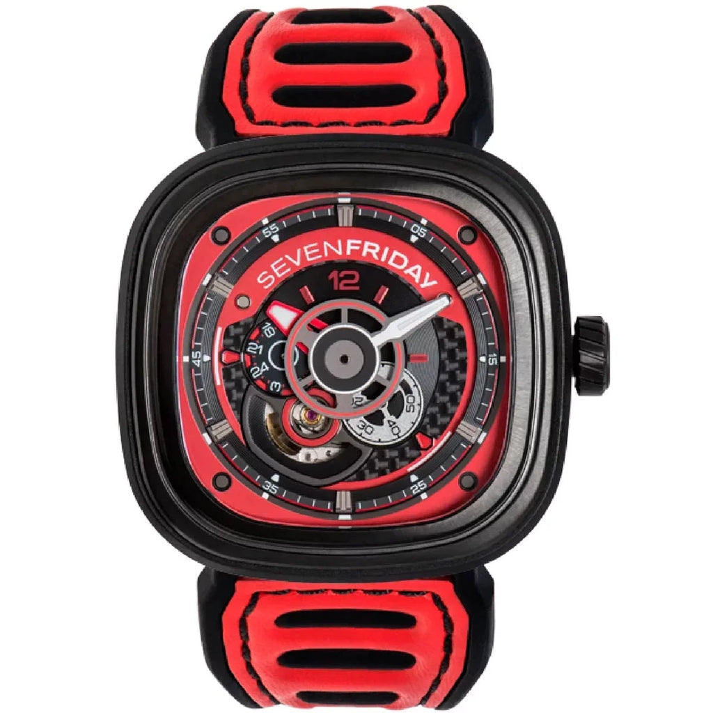 Team SevenFriday Racing and Watch Black Men's Red Dial P3B-06