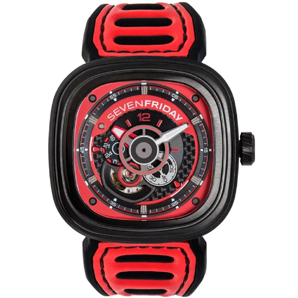 Team SevenFriday Racing and Watch Black Men's Red Dial P3B-06