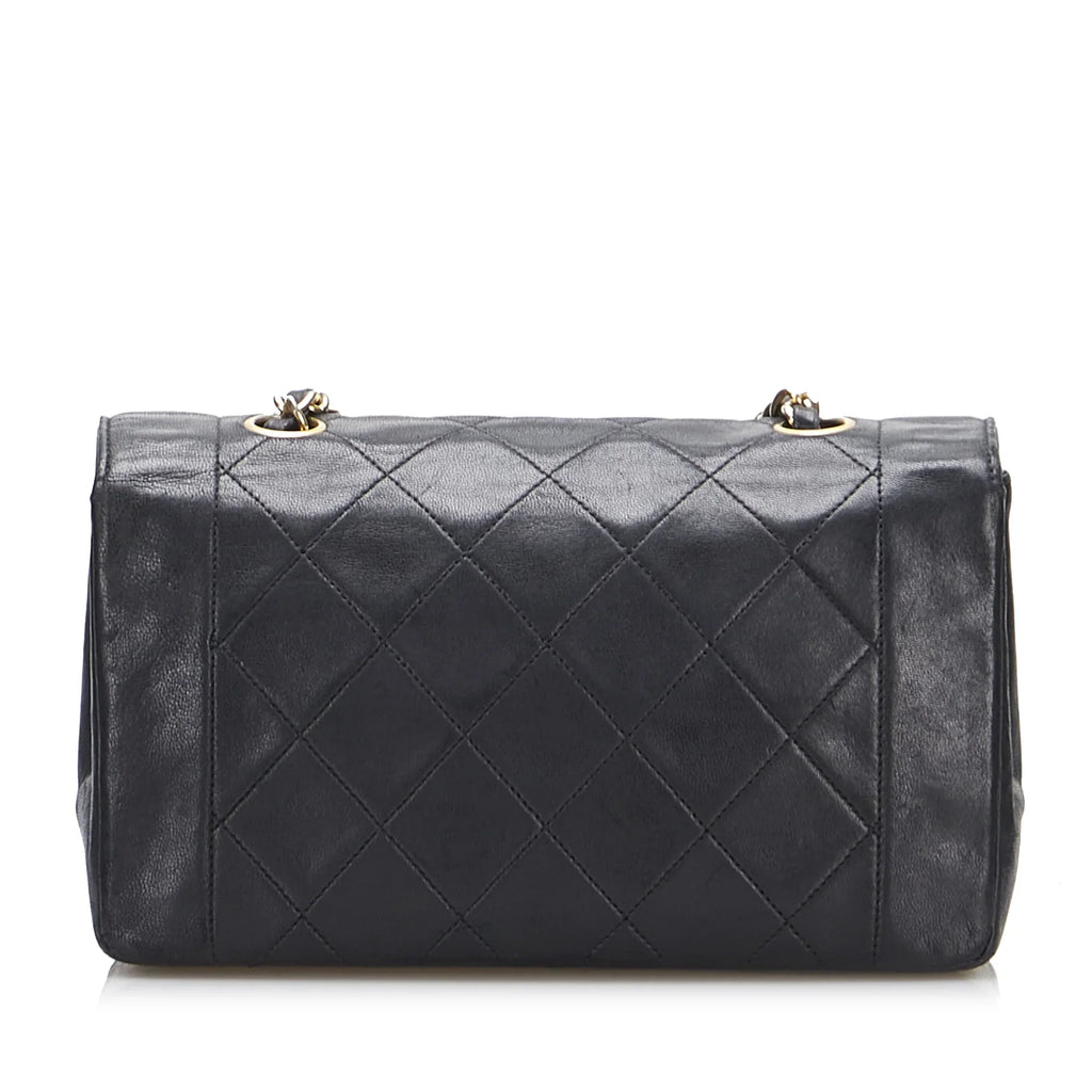 Leather Black Pre-Owned Crossbody Unisex Bag Flap Authenticated Small Lambskin (Good) Diana