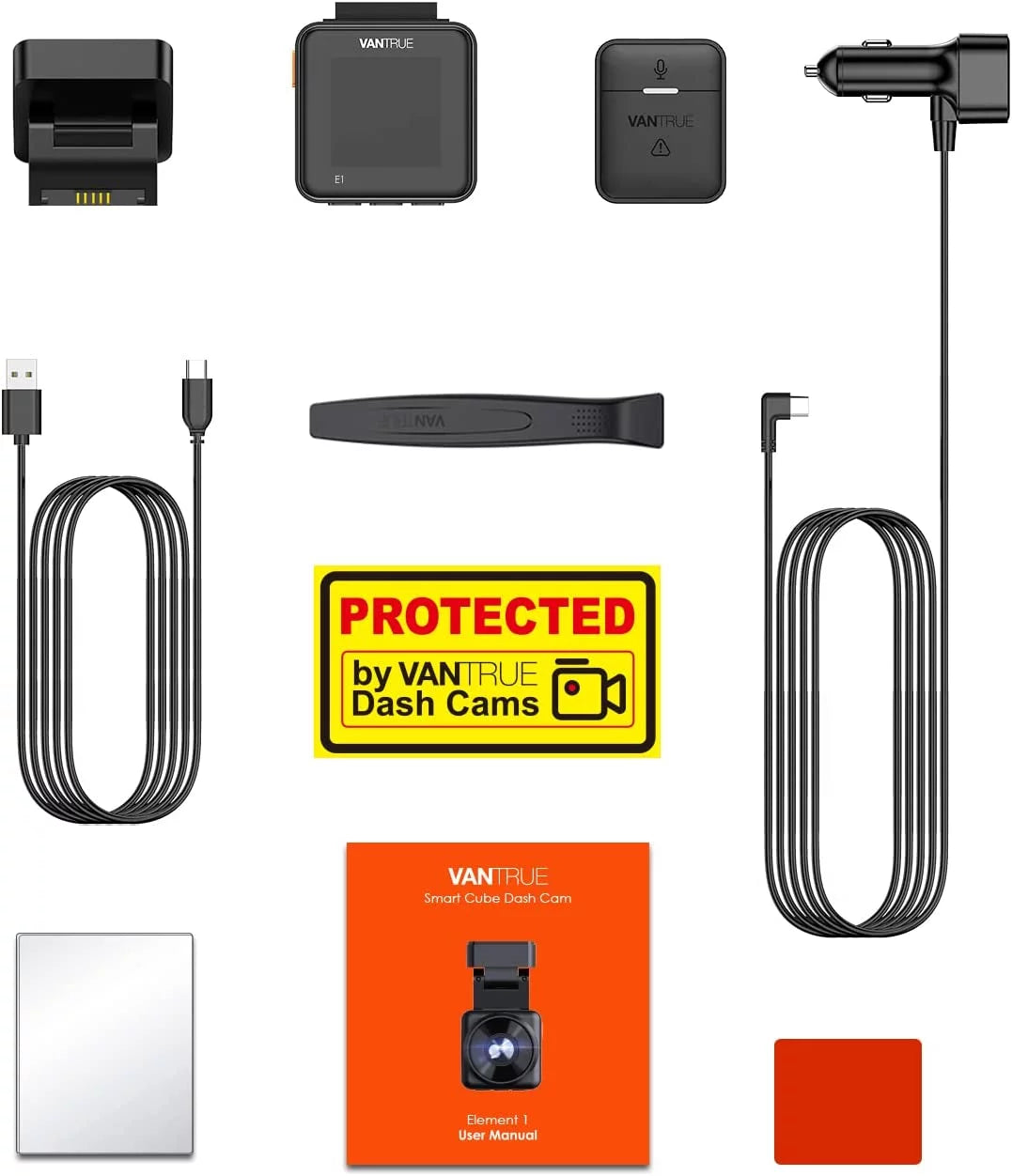 Hours Mode, APP, and Vision, Motion Buffered Front E1 GPS 24 Car Cam 512GB Mini Vantrue Night Voice Speed, Controller, Support Camera, Parking Control Wireless with Detection, WiFi Dash Max 2.5K Dash