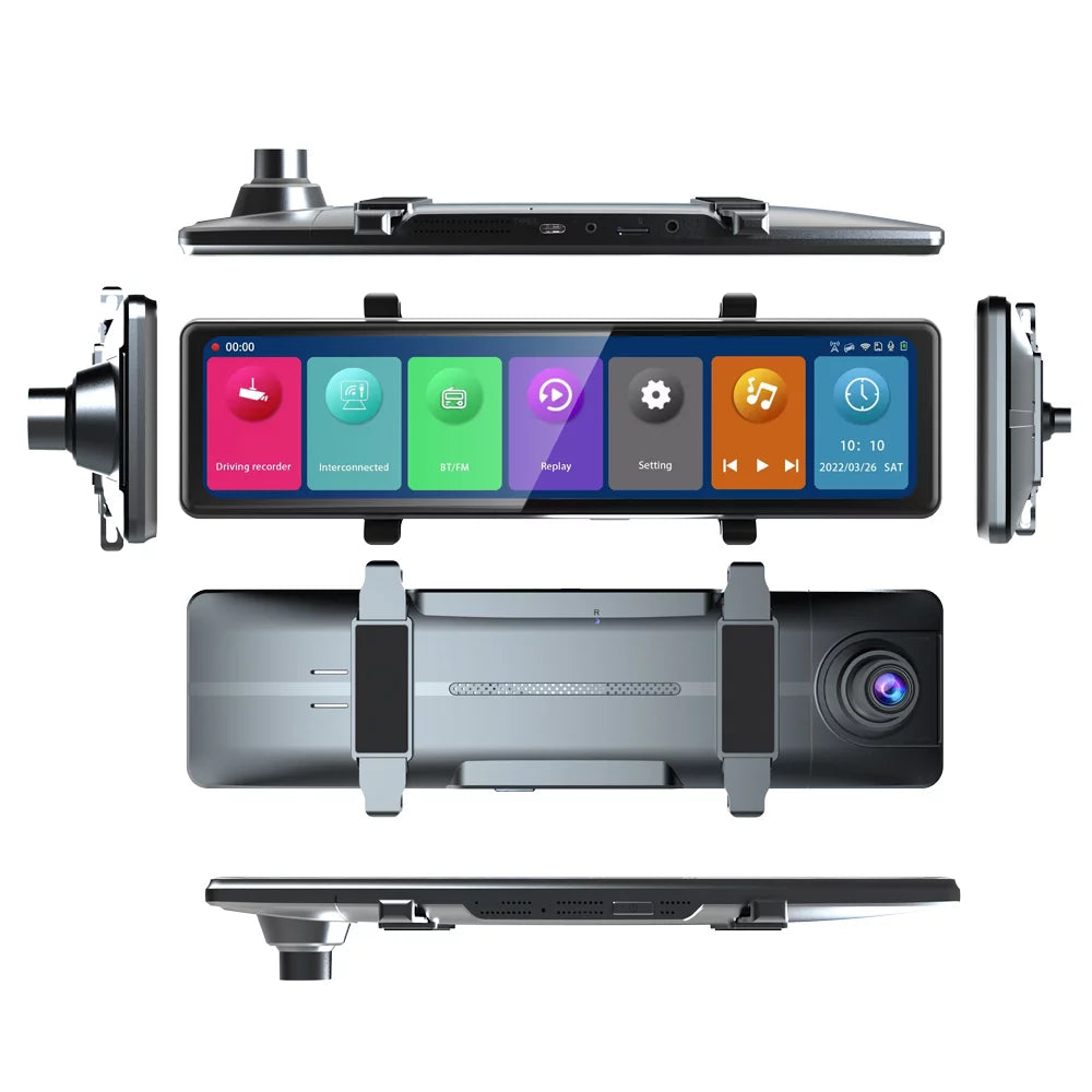Driving Car Clear Rearview 2.5K Recorder 12in Screen Auto Cam Mirror Carplay 3 Video Touched Car Cameras Andoer Car Recorder Recording Dash