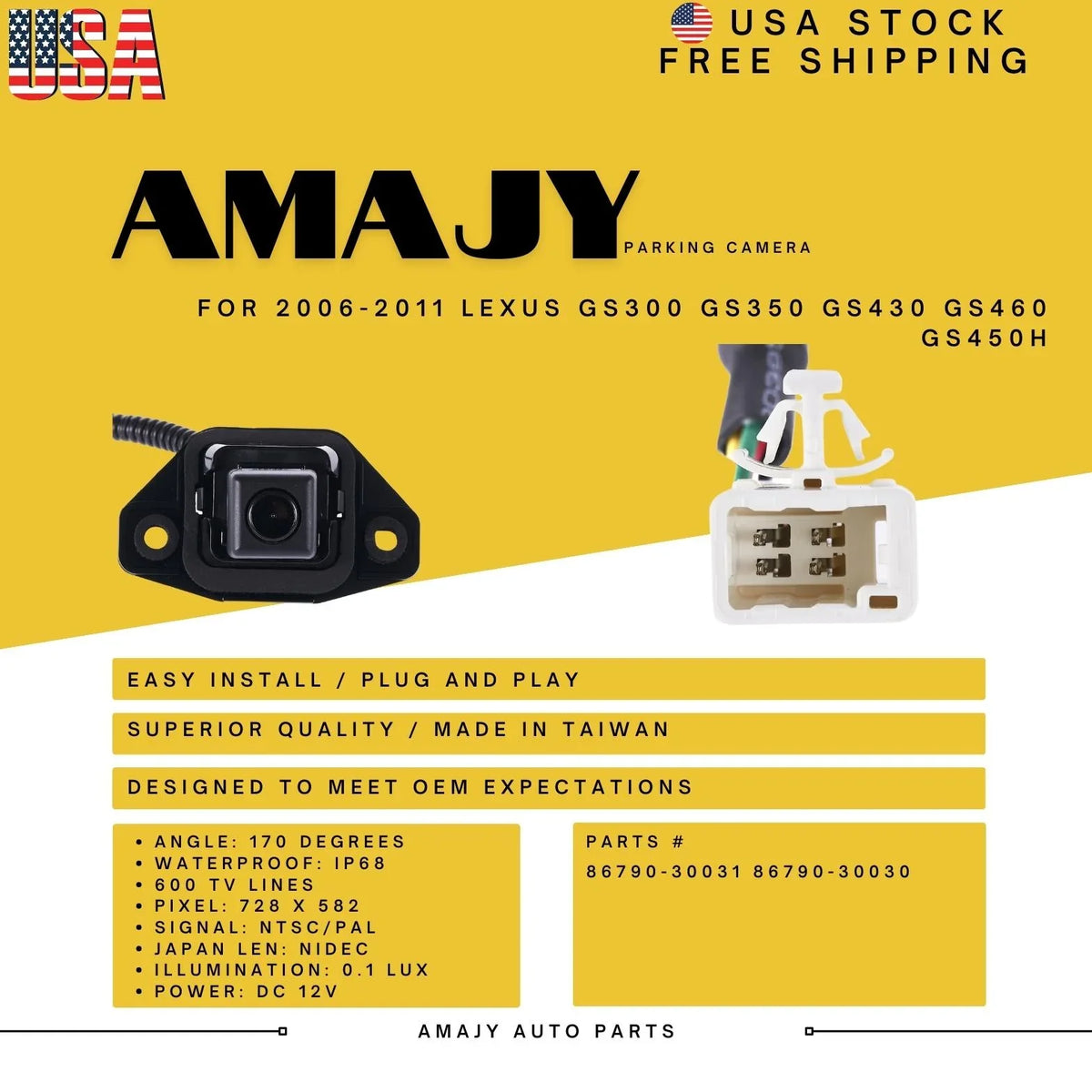 GS430 GS450h GS300 Camera 86790-30031 GS350 for GS460 Replaces 06-11 Backup 86790-30030 Lexus