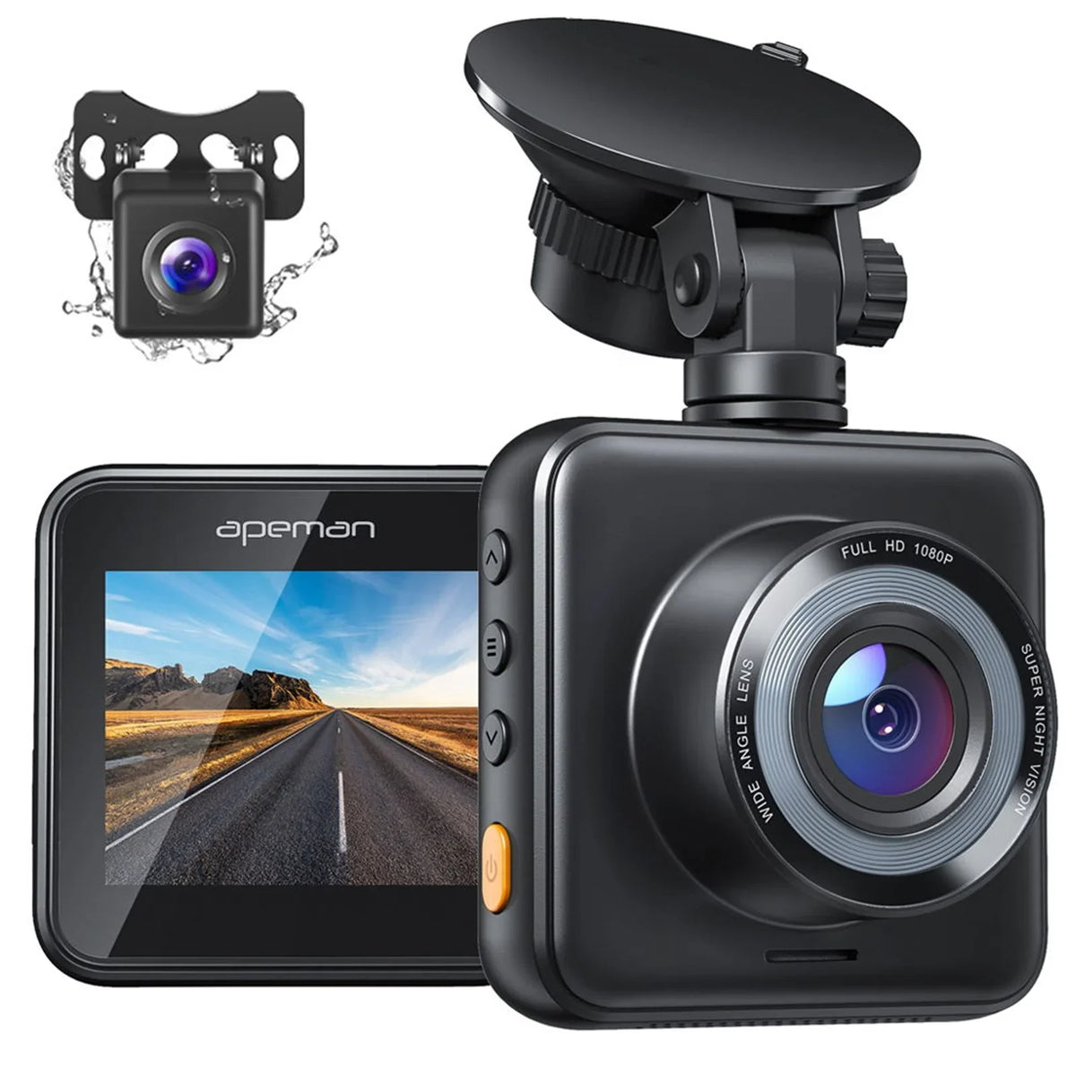 Night Vision, Camera Support Starvis Car Black Wifi with App, Sensor, Monitor, Parking Dash APEMAN Cam Display, GPS, IPS