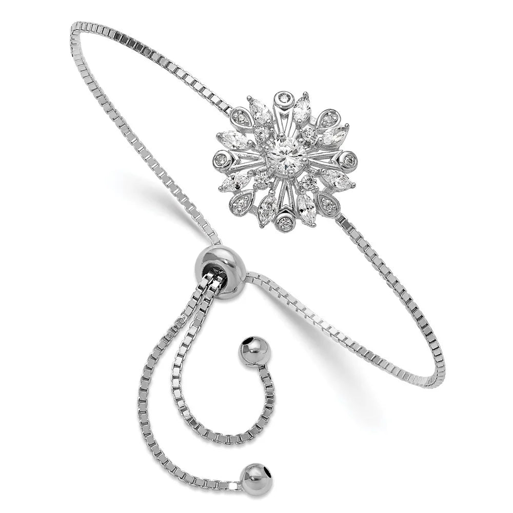 wristband CZ Silver Bolo Women Adjustable Rhodium-plated for 925 Auriga Floral Sterling