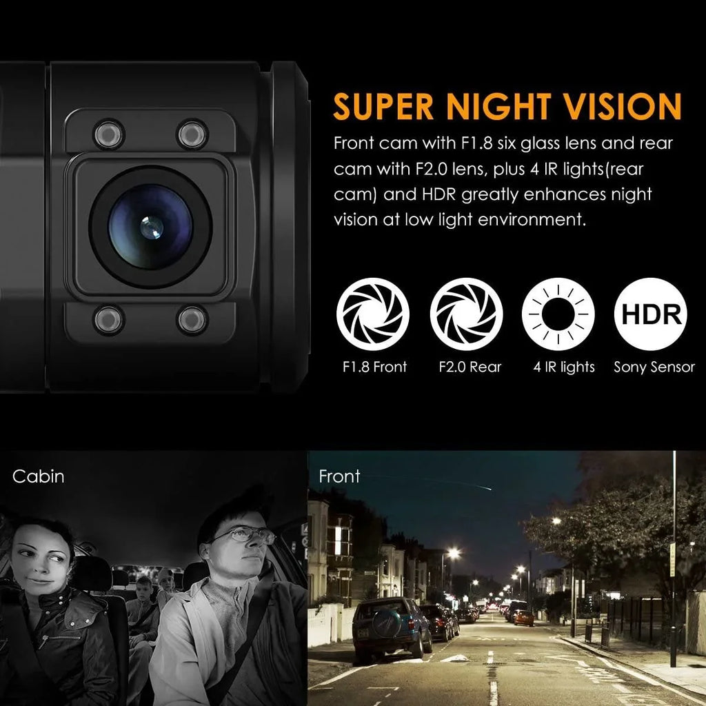 Night 1440P, Vantrue Front Pro and 1080P N2 Dual Parking G-Sensor, Single Dash 24hrs Loop Dash Vision, Uber Camera with Car Recording Camera Front Mode, Interior Cam,