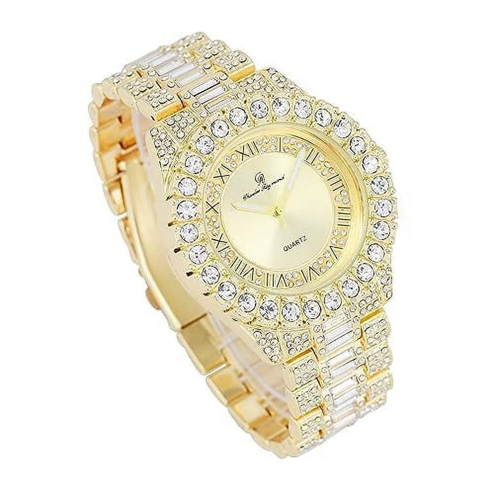 Big CHARLES w/Easy Watch Rocks - Gold Read Iced Mens Date - Hop Timepiece RAYMOND (ST10537-RN Out Blinged Day & Designer Out -C) Fully Hip Diamond ST10535