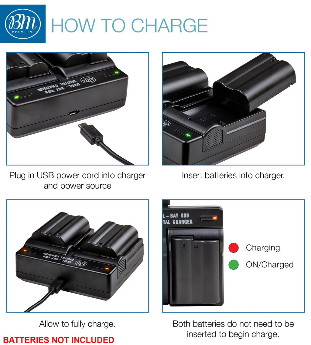 1 D500 Z6 V1 EN-EL15B Nikon D800 D810 BM 2 D780 D7200 Charger Battery for and Dual D850 D750 Batteries D610 Bay D7500 D600 D7000 Z7 D7100 Cameras