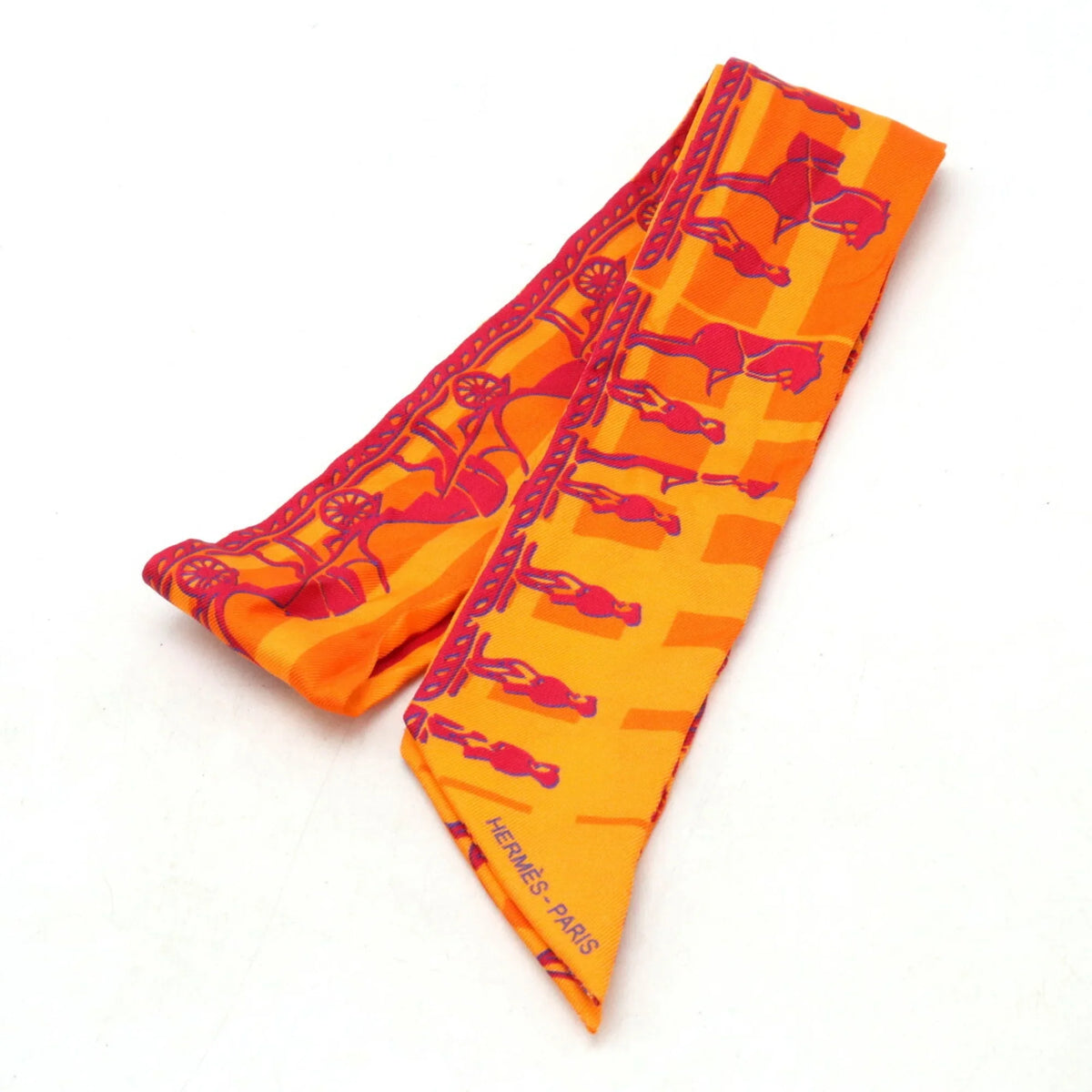 Anniversary Silk Orange 5-4-1 24 HERMES Muffler (Good) 10th Twilly Pre-Owned Hermes Faubourg Ginza Scarf 100%