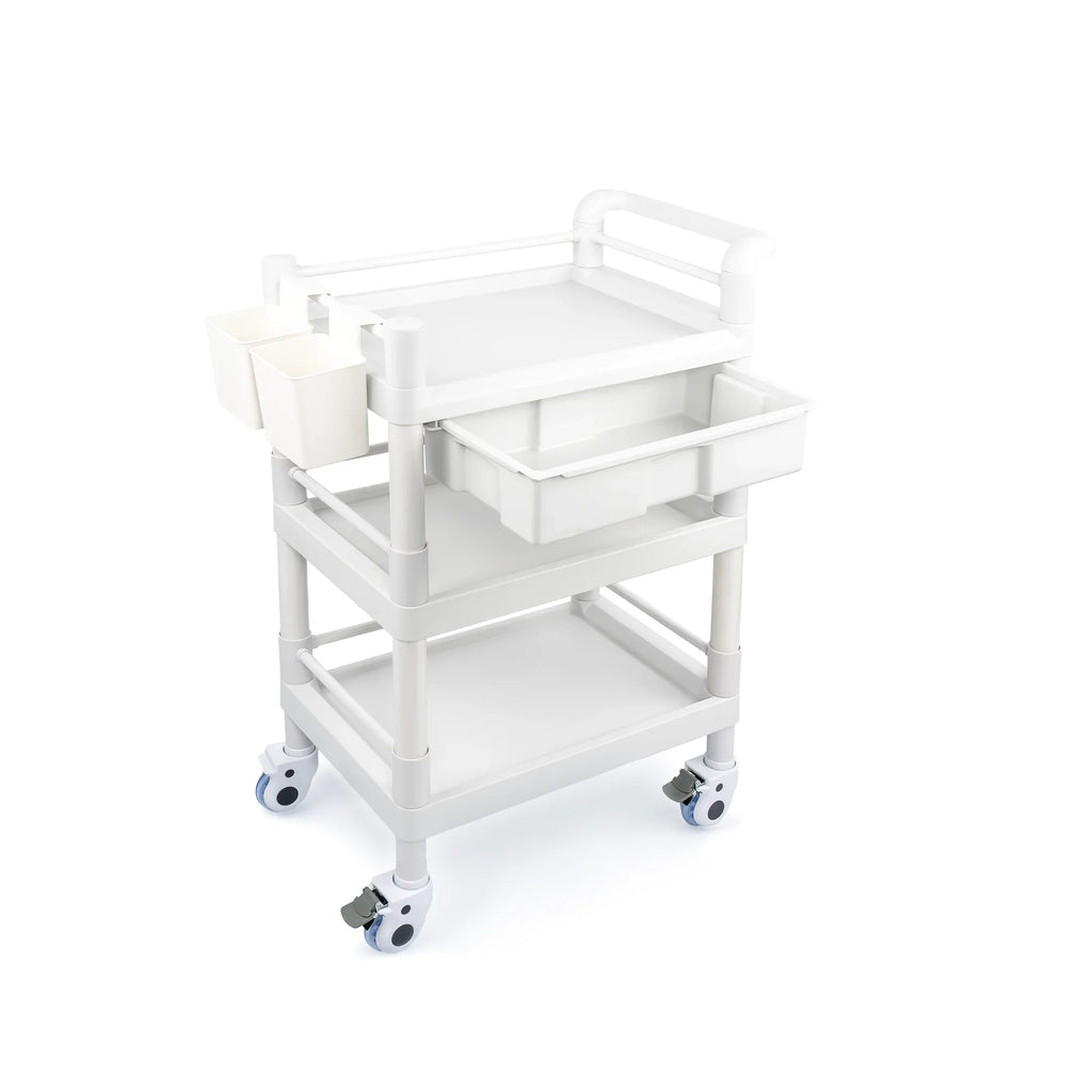 Hospital 500 Dirt Salon Tier Heavy Mobile Lbs Trolley Duty Drawers Cart for Beauty Clinic Spacious 360°Rotate Rolling Medical Cart Buckets Medical Wheels with 3 Utility Dental Trolley