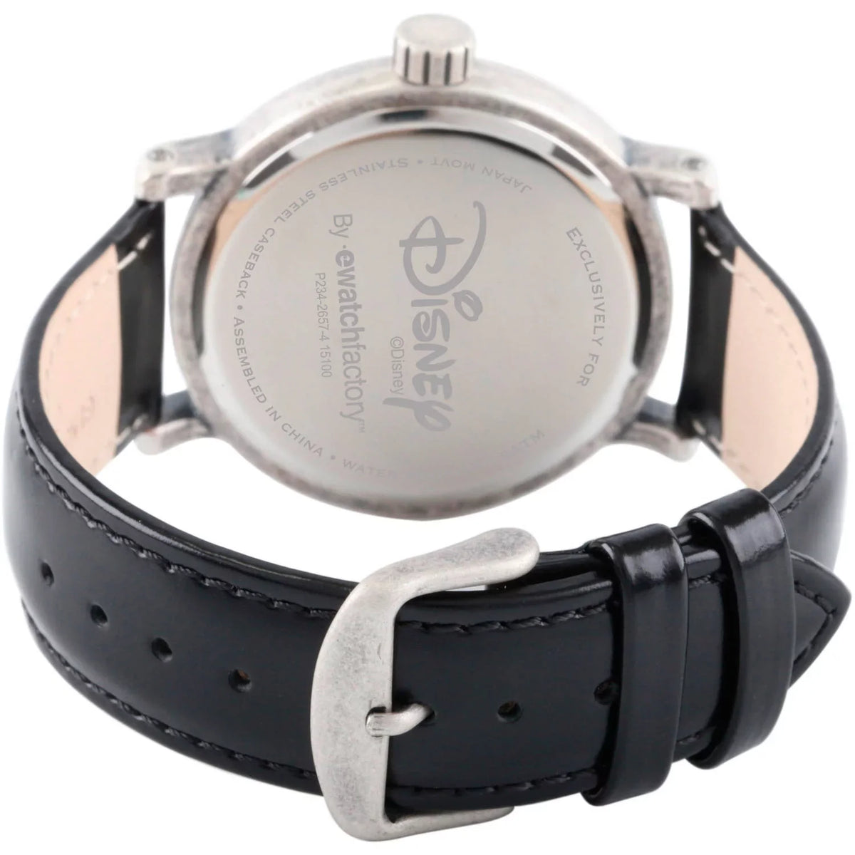 Leather Silver Alloy Men's Watch, Mickey Antique Vintage Black Strap Mouse