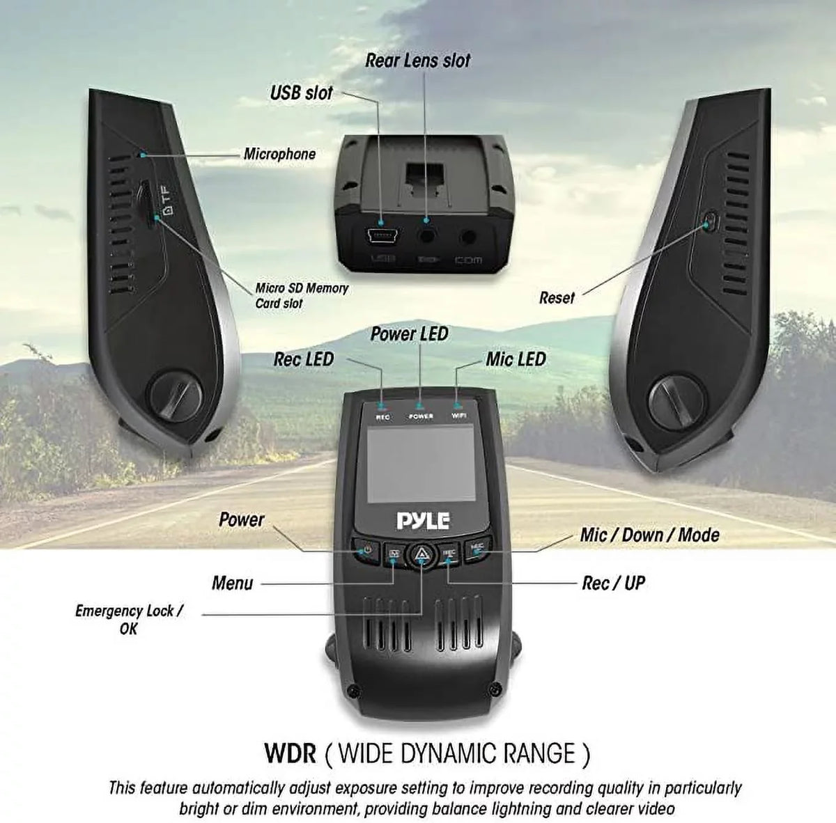 Screen View Dual Dash Rearview System Pyle Video Cam 1.5” Camera Recording Monitor DVR Digital Rear