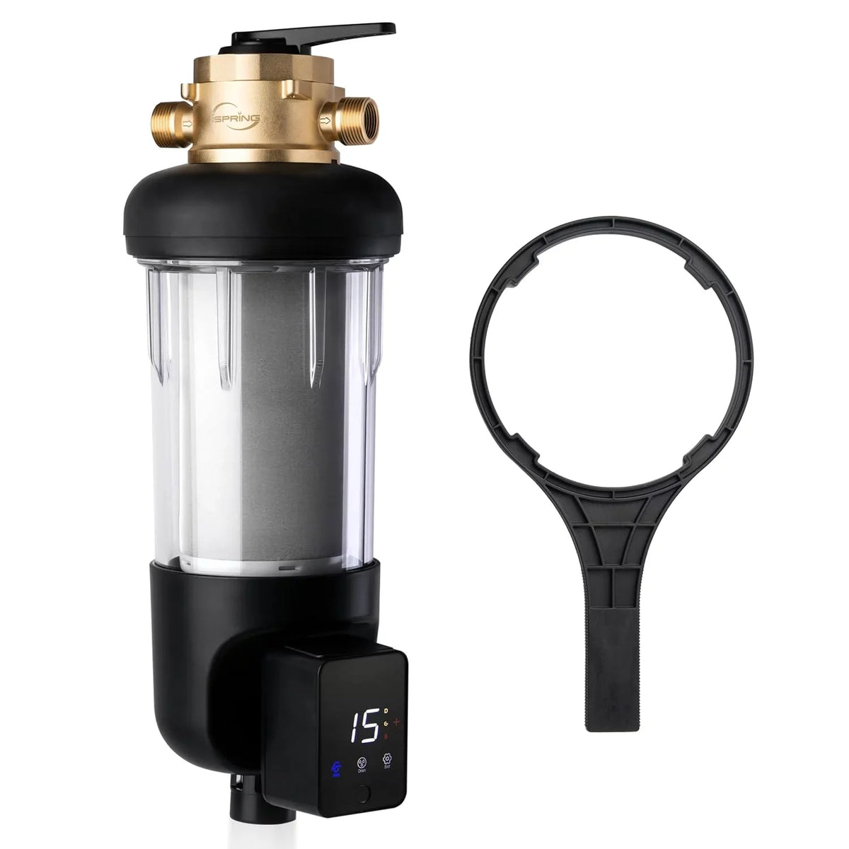 and Water Touch-Screen WSP500ARJ-BP Whole with Bypass, Clear 500 Upgraded Spin-Down Flushing, Prefilter, iSpring Size, House Modes, Auto Microns 4 Jumbo Reusable, Housing, Flushable Sediment Filter